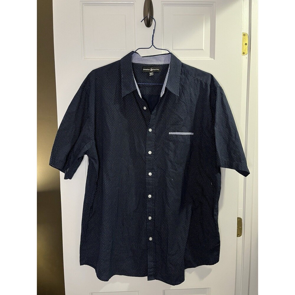 Beverly Hills Polo Club Short Sleeve Button-Down Shirt Navy Pattern